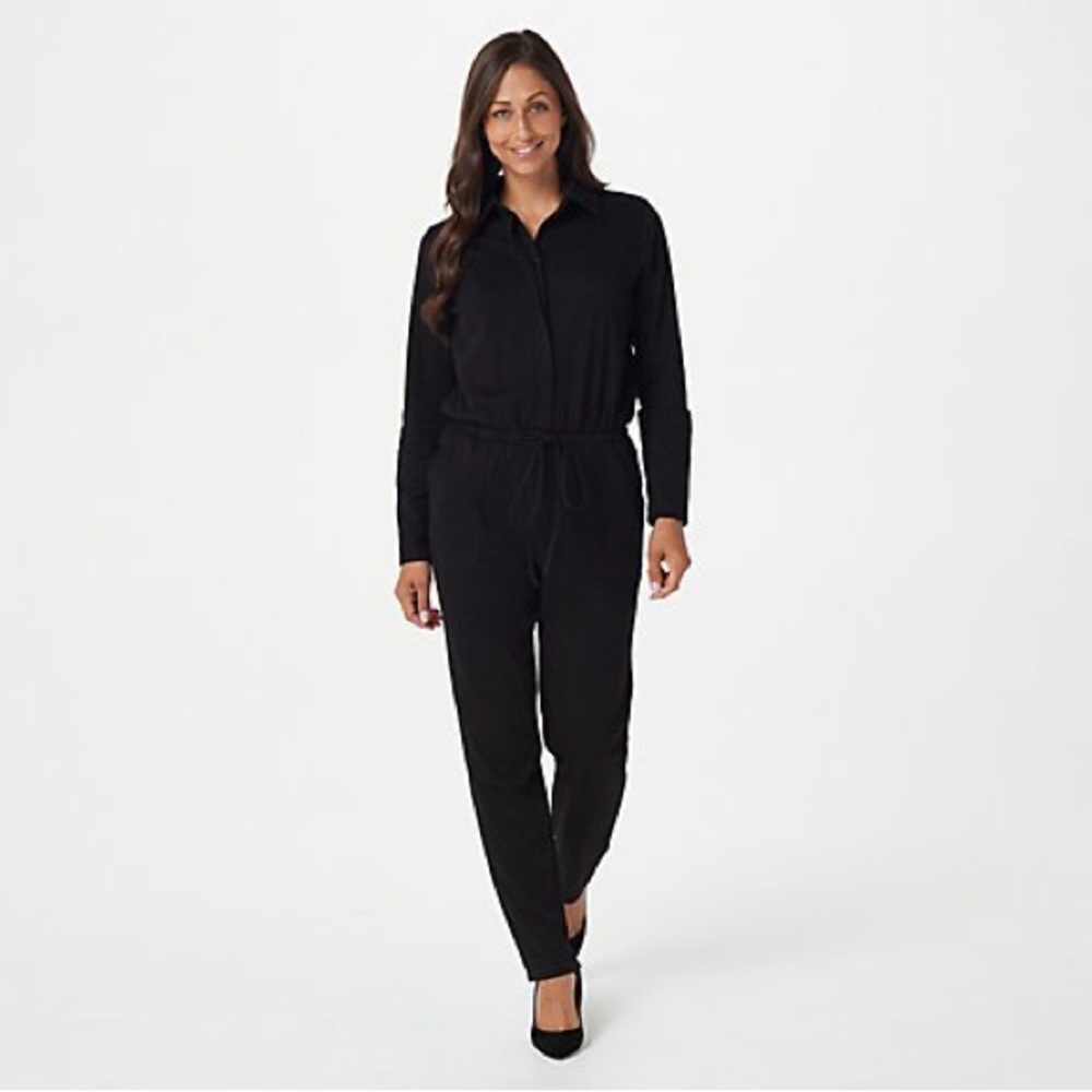 WOMEN WITH CONTROL BLACK JUMPSUIT WITH TIE ADJUSTABLE WAIST WOMENS SIZE XXS